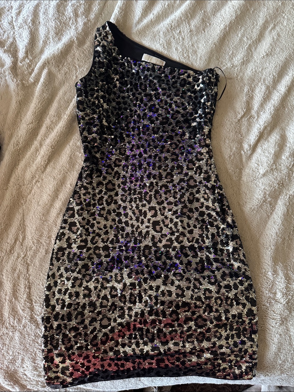 Michael Kors One-Shoulder Sequin Leopard Dress - Black, Silver & Purple